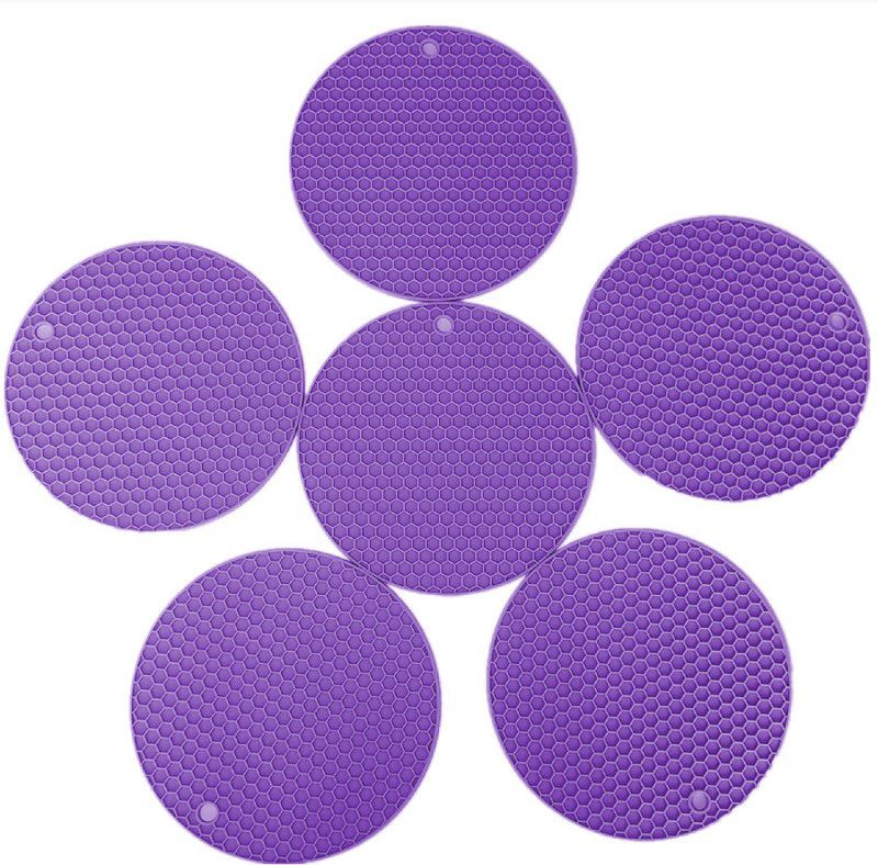 Ramkuwar Silicone Round Mat Purple Set of 6 Matte Trivet  (Pack of 6)