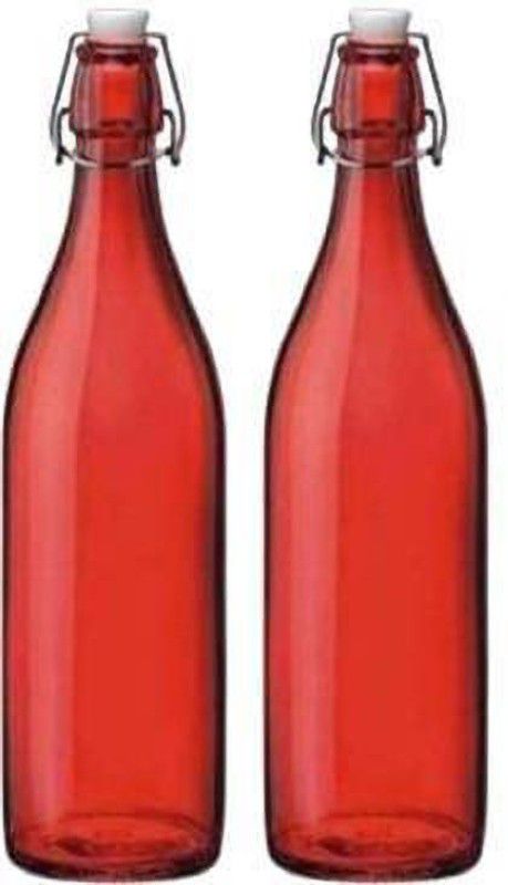 Adhya Water bottle 1000ml pack of 2 1000 ml Bottle  (Pack of 2, Red, Glass)