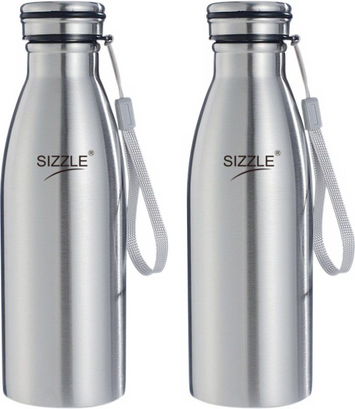 Sizzle Stainless Steel Leak Proof Fridge Water Bottle 600 ml Bottle  (Pack of 2, Silver, Steel)