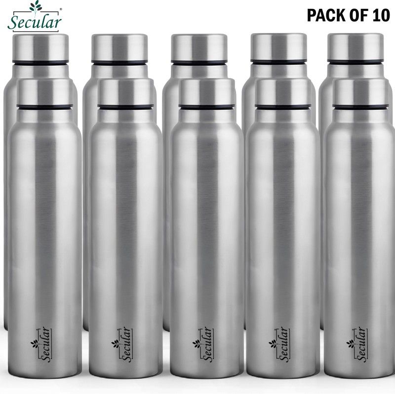 Secular Stainless Steel Water Bottle For Canteen 950 ml Bottle  (Pack of 10, Silver, Steel)