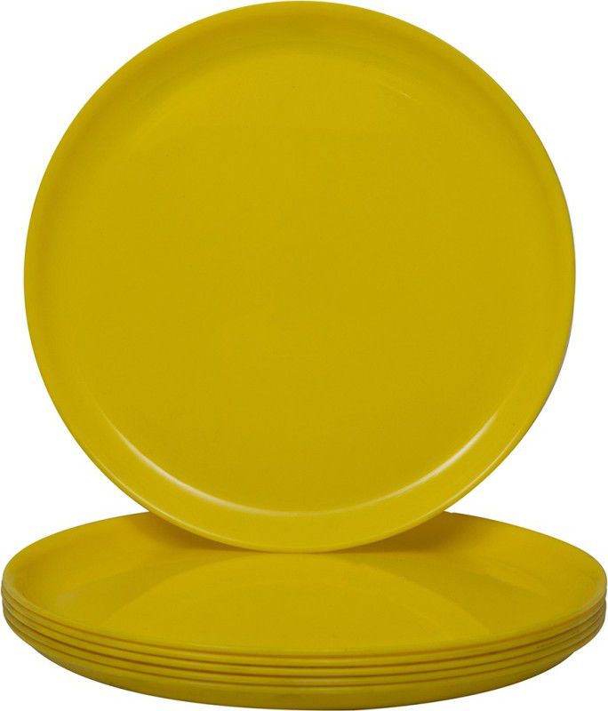 Homray Unbreakable Yellow Round Full Plates Dinner Plate  (Pack of 6, Microwave Safe)