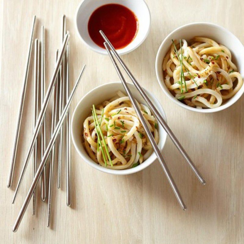 GLOBLE Enterprise Cooking, Eating, Chewing Steel Korean, Chinese, Japanese, Vietnamese Chopstick  (Silver Pack of 5)