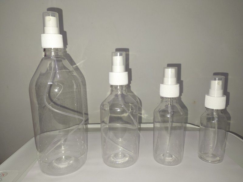 S K INDUSTRIES 4 Pcs.Combo of Empty Bottle (Pack of 4, 60Ml×1Pc, 100Ml×1Pc, 200Ml×1Pc, 500Ml×1Pc) 200 ml Spray Bottle  (Pack of 4, Clear, Plastic)