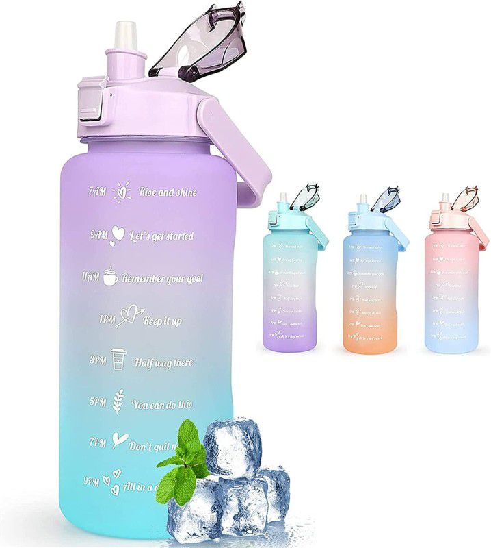 TRIVYOM Straw Water For Travel Fitness Time Marker Gym Water Bottle 2000ML 2000 ml Bottle  (Pack of 1, Multicolor, Plastic)