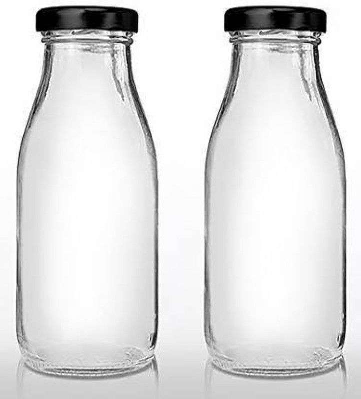 BILAL ANSARI clear hygiene glass water milk juice multipurpose bottle with golden lid 2(500ml) 500 ml Bottle  (Pack of 2, Clear, Glass)