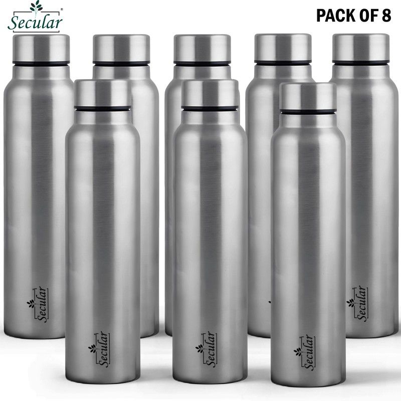 Secular Stainless Steel Water Bottle For Canteen (Pack of 8) 950ml 950 ml Bottle  (Pack of 8, Silver, Steel)