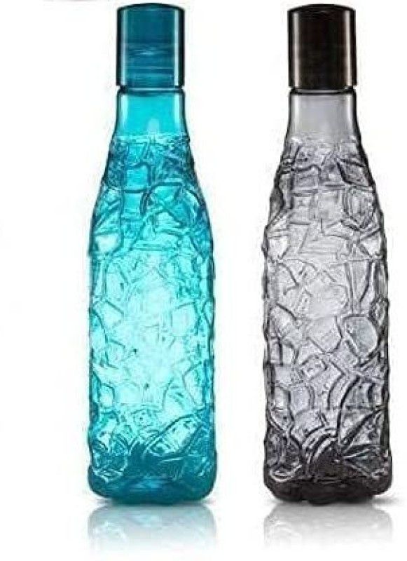 One N Only Water Bottle Set Leak Proof Cap for Kitchen, Office(1LTR)(Multicolor,set of2) 1000 ml Bottle  (Pack of 2, Black, Blue, PET)