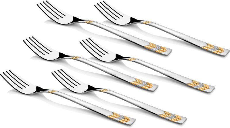 FnS RAGA 24 Karat Gold Plated Stainless Steel Dinner Fork Stainless Steel Dinner Fork Set  (Pack of 6)