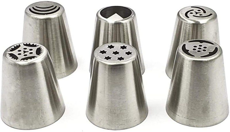 leelag Cake Decorator Random Design Russian Icing Steel Piping Nozzle Set of 6 Best Cake Decoration (Stainless Steel) Stainless Steel Quick Flower Icing Nozzle  (Steel Pack of 6)