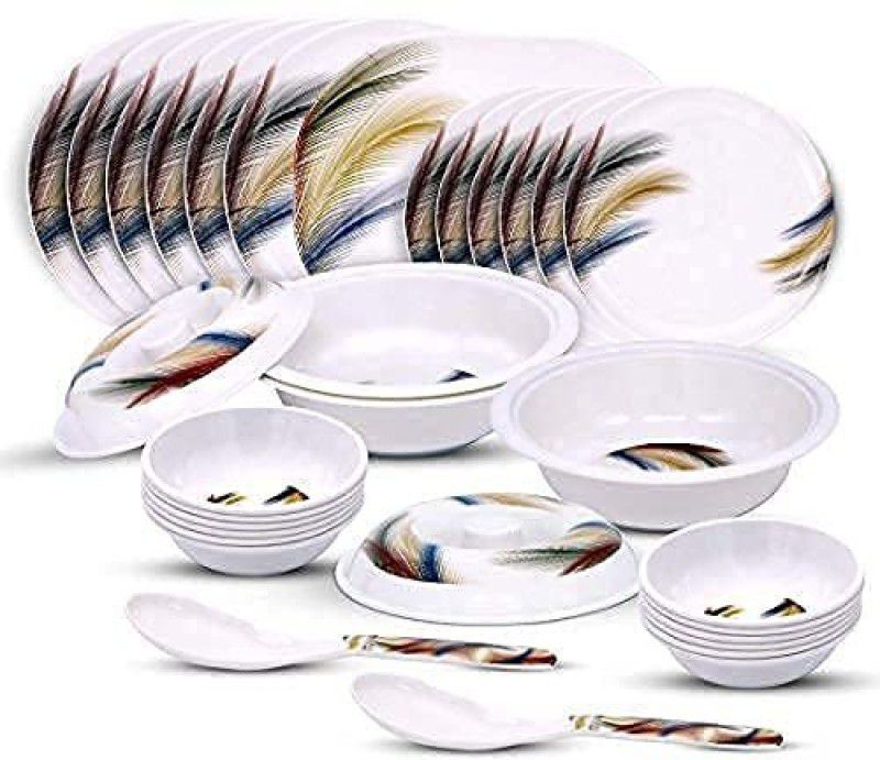 Melamin 32 Pcs melamine dinner set with plates,bowls,tray,serving bowl with lids, spoons Dinner Set  (Microwave Safe)