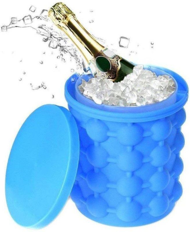 bhawni 1 L Silicone Ice Cube Genie Maker The Revolutionary Space Saving Ice Cube Trays Molds Bucket for Chilling Burbon Ice Bucket  (Blue)