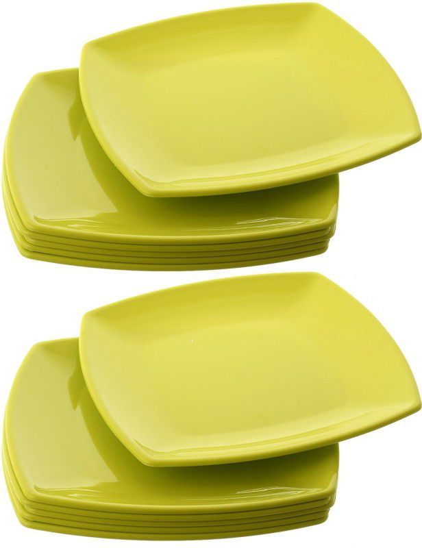 KUBER INDUSTRIES Small Square 12 Pieces Unbreakable Virgin Plastic Microwave Safe Dinner/Serving Plates (Green) Dinner Plate  (Pack of 12, Microwave Safe)