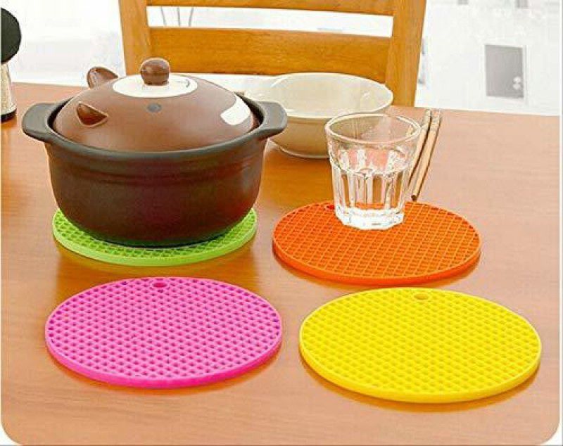 PURCHASE ZONE Set of 4 Silicone Table Mats Trivets for Hot Pots Holder|Pads|Pans|Dishes| Coasters for Kitchen Cooking&Dining - Waterproof Trivet mat|Multicolor|pack of 4 Trivet  (Pack of 4)