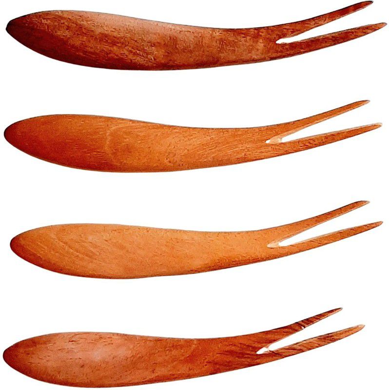 fabartistry 100% Pure Neem Spoons Wooden Fruit Fork Set  (Pack of 4)