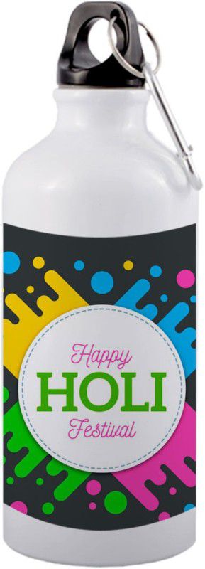 COLOR YARD best happy holi gift mug with flat holi festival background on 600 ml Bottle  (Pack of 1, Multicolor, Aluminium)