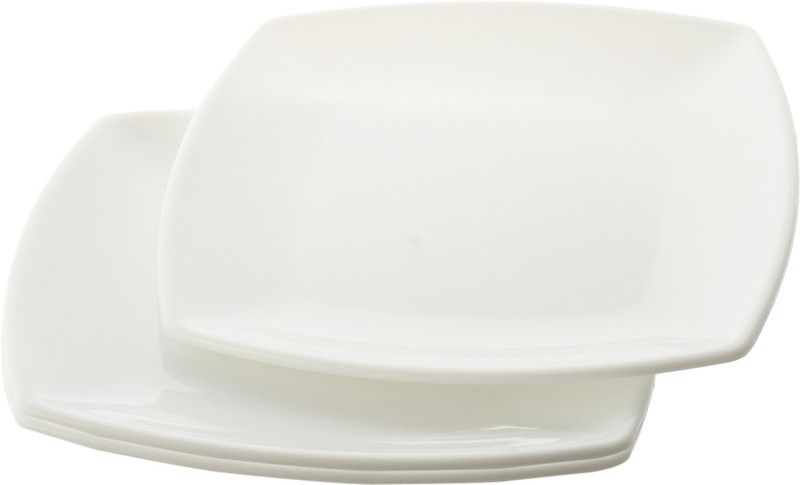 KUBER INDUSTRIES Small Square 3 Pieces Unbreakable Virgin Plastic Microwave Safe Dinner/Serving Plates (White) Dinner Plate  (Pack of 3, Microwave Safe)