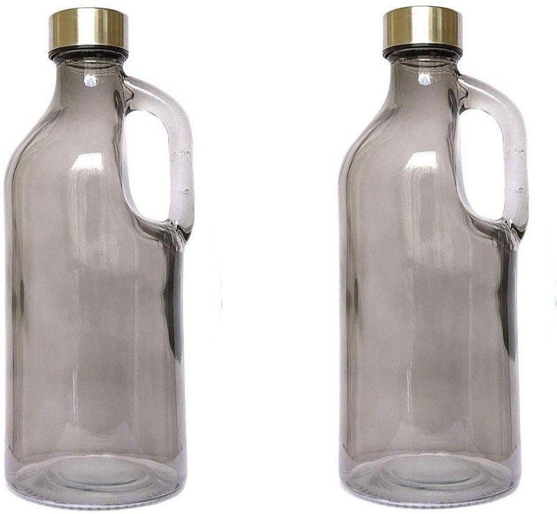 SkyKey Glass Water Bottle Air Tight Round Cap Freeze Safe Grey- (2 Pcs) 1100 ml Bottle  (Pack of 2, Grey, Glass)