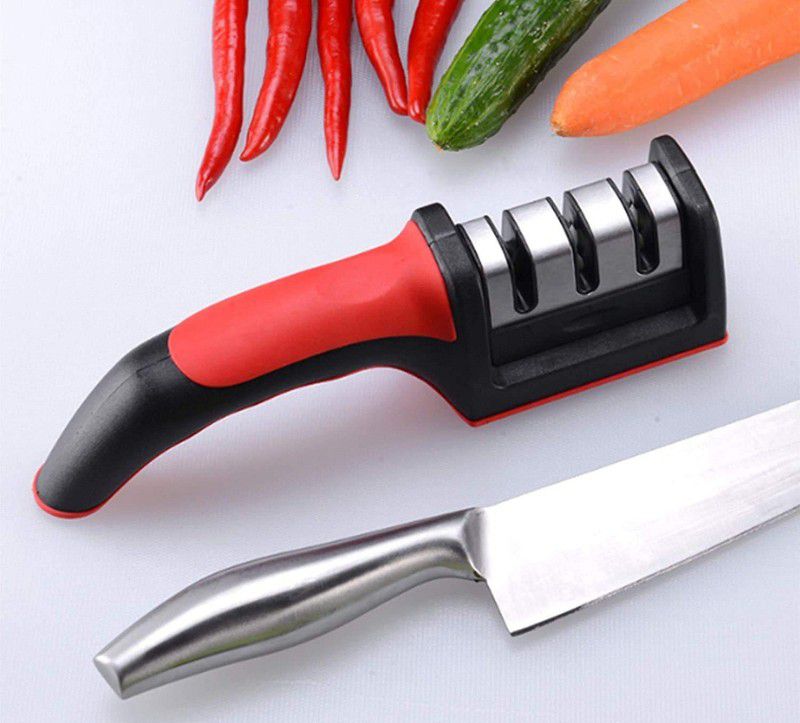 ELITEHOME 3 Slot Knife Sharpener with ReplaceableHead for Metal and Ceramic KnifeSharpener Knife Sharpening Steel  (Stainless Steel)