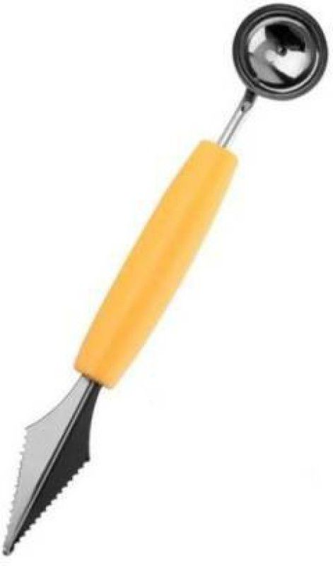 UPOZA 2 in 1 Melon Baller, Stainless Steel Multifunctional Dig Scoop with Fruit Carving Knife (yellow,steel ) Kitchen Scoop Kitchen Scoop
