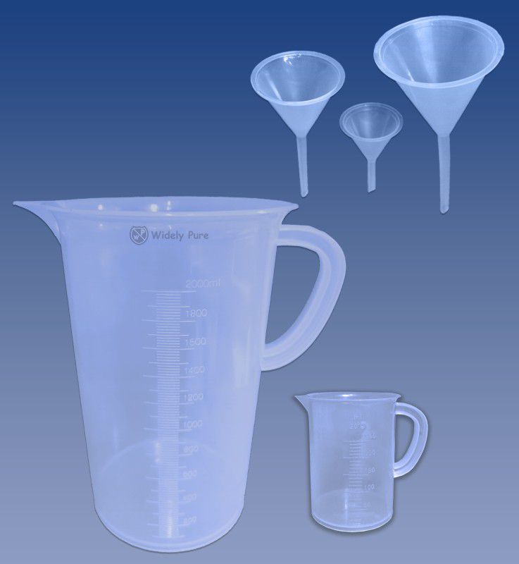 Widely Pure Plastic Measuring jug 2000ml and 250ml and 3PCS Plastic funnel set Measuring Cup Set  (2000 ml)