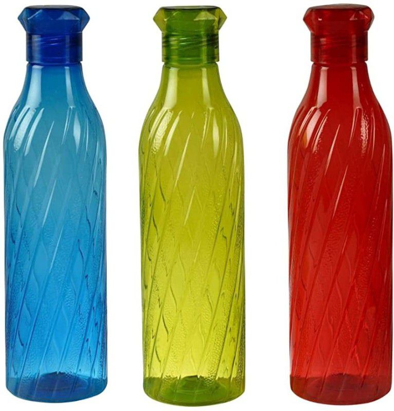 TIRTHA COLLECTION Spiral Bottle Set of 3 1000 ml Bottle  (Pack of 3, Multicolor, Plastic)