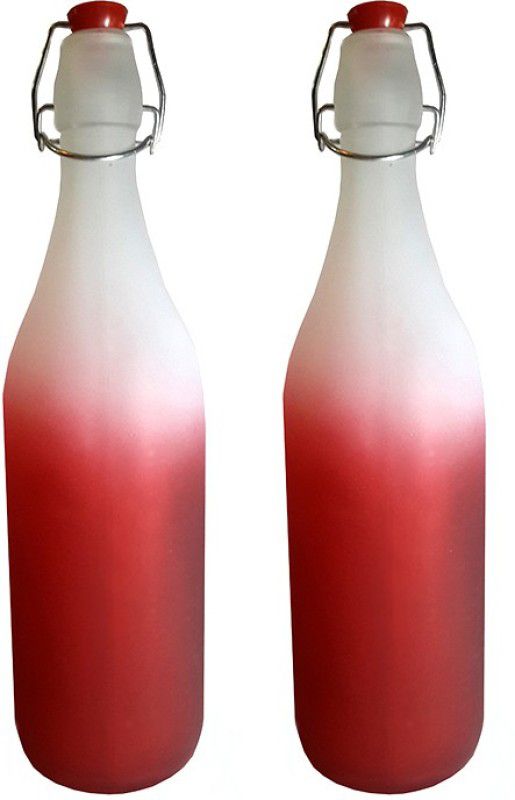 Cynopal Frosted 1000 ml Bottle  (Pack of 2, Red, Glass)