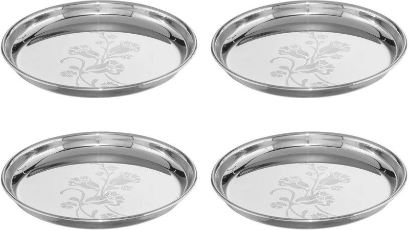 NEELAM Stainless Steel 9 22G Lazer Etching Buffet Plate, 20 cm, Silver, Dinner Plate  (Pack of 4)