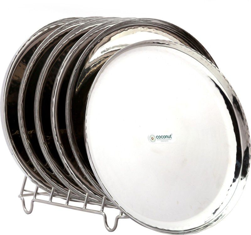 COCONUT Stainless Steel Hammered Dinner Plate/Thali/ Kumcha - Pack of 6 (Diameter 11 Inch) Dinner Plate  (Pack of 6)