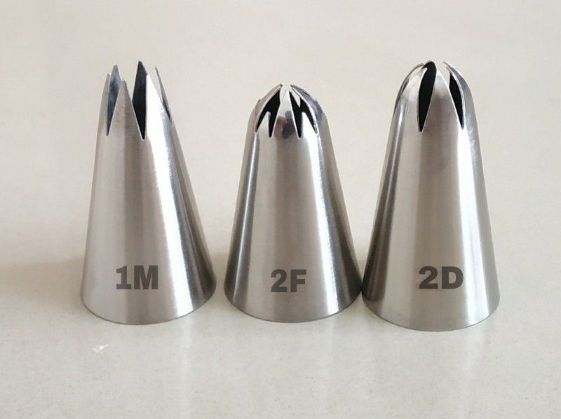 SHOAIB 2F, 2D, 1M NOZZLE TIP Stainless Steel Multi-opening Icing Nozzle  (Steel Pack of 3)