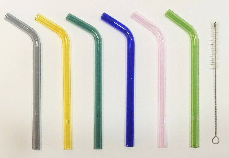 GARV GARV Borosilicate Coloured Glass Straws (Set of 6) Borosilicate Glass 16 cm Stirrer  (Multicolor Pack of 6)