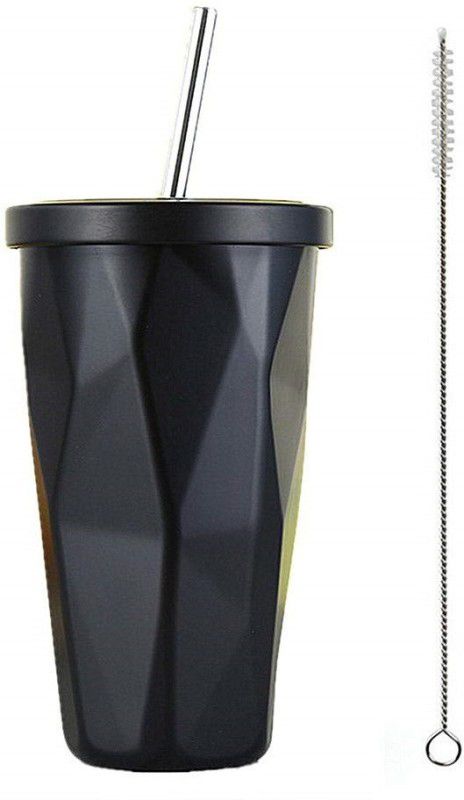 Flipkart SmartBuy Double Wall Vacuum Insulated Travel Mug for Smoothies Shakes Tumbler with Straw 500 ml Flask  (Pack of 1, Black, Steel)