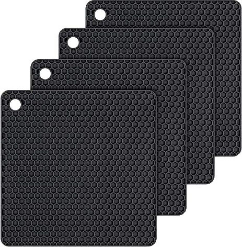 LAKK Silicone Trivet Pot Mat for Countertop Pads Heat Resistant Table Placemat Black Trivet  (Pack of 4)