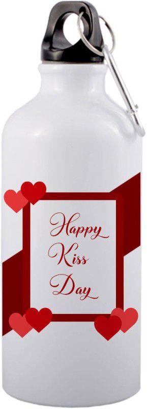 COLOR YARD best happy kiss day mug gift design with red hearts on 600 ml Bottle  (Pack of 1, Multicolor, Aluminium)