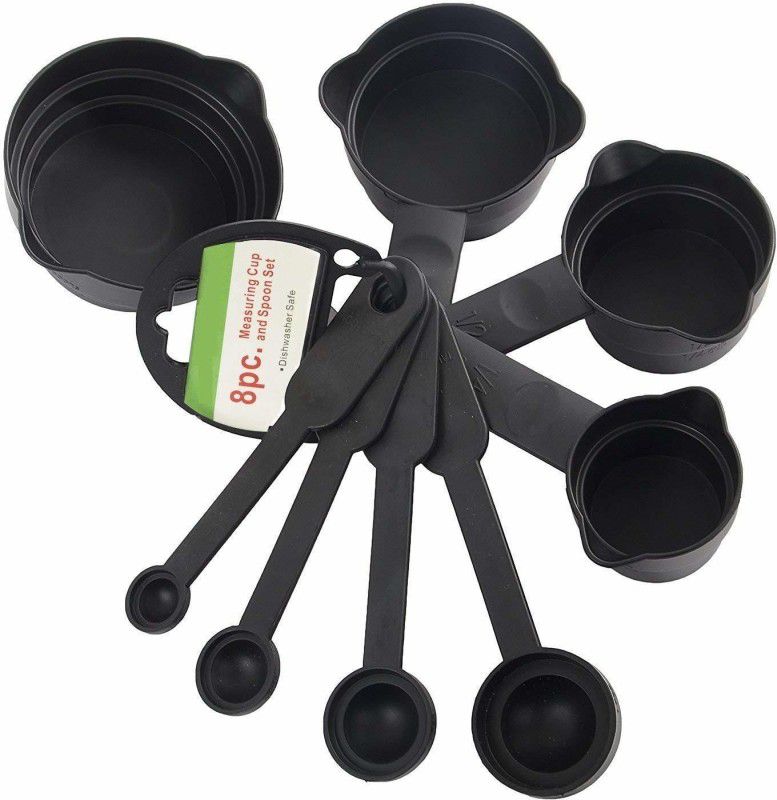 Padchaaya Plastic Measuring Cup and Spoon, Black - Set of 8 Pieces Kitchen Tool Set Measuring Cup Set  (250 ml)