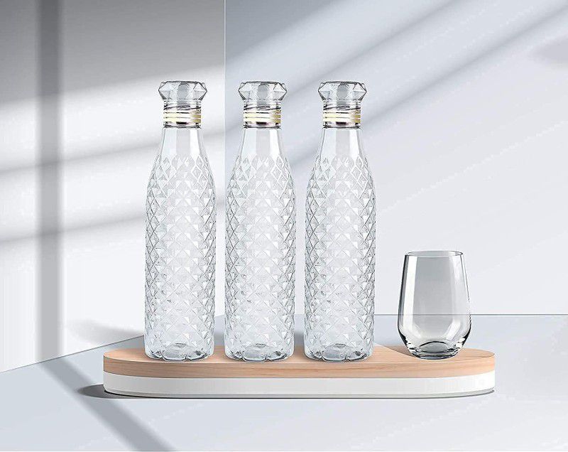 Trilok Antique Plastic Water Bottle , 1 Liter Set of 3 Bottles for Fridge, Transparent 10000 ml Bottle  (Pack of 3, Multicolor, Plastic)