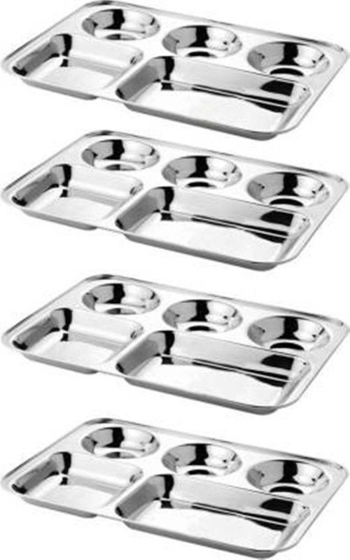 Kashish Trends 4 pcs Stainless Steel 4 plate Dinner Plate  (Pack of 4, Microwave Safe)