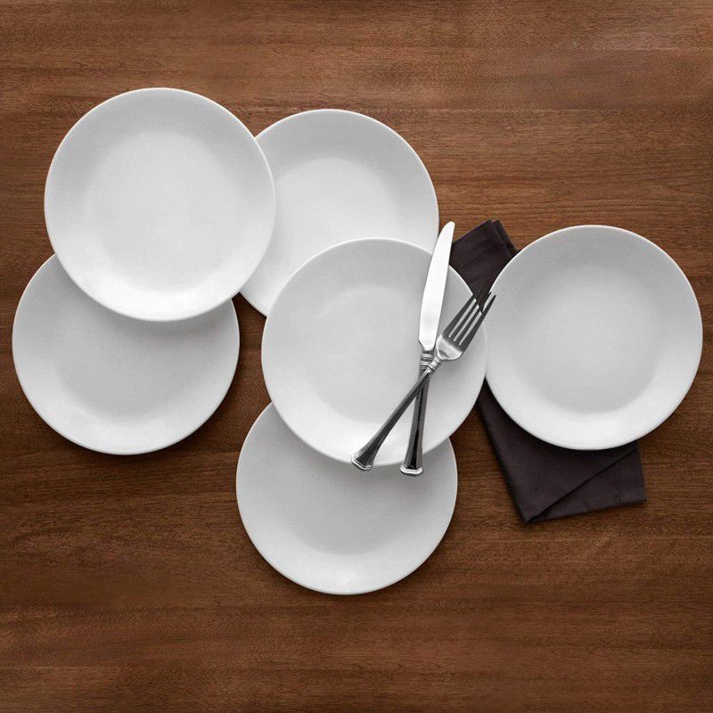 CORELLE Winter Frost White Glass Dinner Plate Pack of 6 26CM- Dinner Plate  (Pack of 6, Microwave Safe)