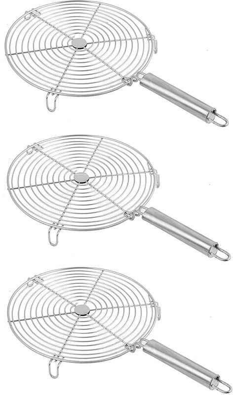 ANIAN Small kitchenware Round Roaster TAndoor Barbeque/Roti/Papad Jali Griller with Steel Handle-Pack of 3 (Silver) 1 kg Roaster  (Steel)