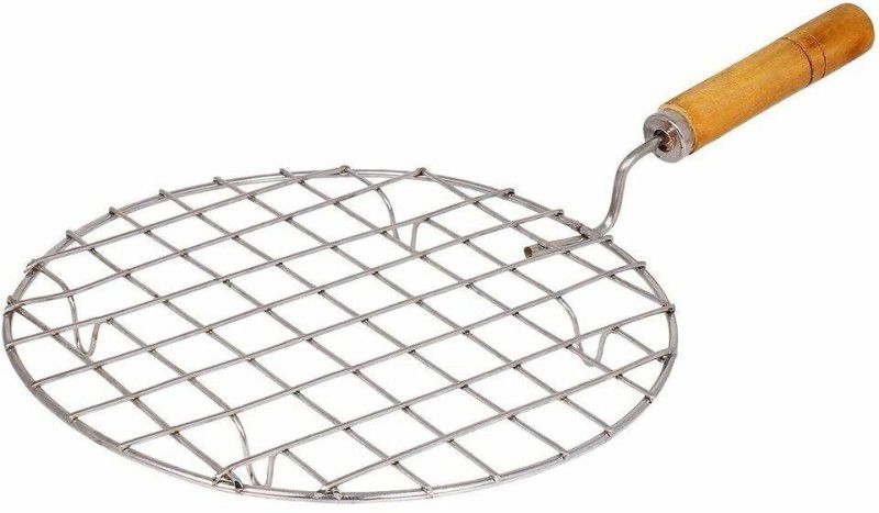 ANIAN ROUND Stainless Steel Wire Roster Barbecue Grill Roti Papad Chapati Toast brinjal Chicken paneer tandoor (baingan) Wooden Handle Stainless Steel net Roaster 1 kg Roaster 1 kg Roaster  (Steel)