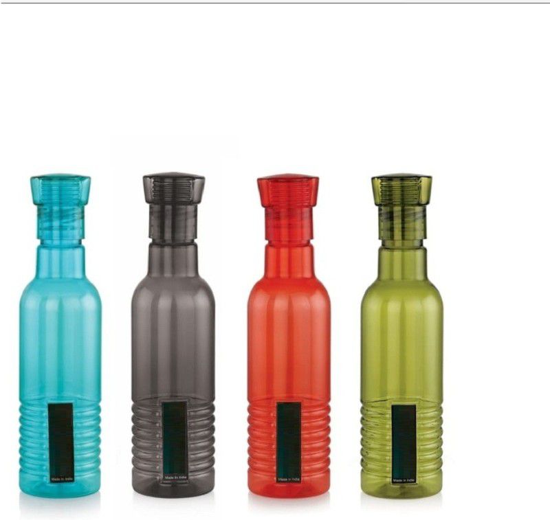 PuthaK Plastic Food Grade Fridge Round Water Bottle Set(4 Pieces, 1L) PTHK-2741 1000 ml Bottle  (Pack of 4, Multicolor, Plastic)