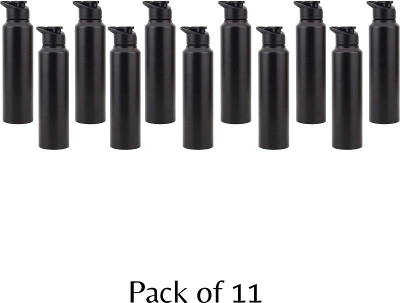 fastgear Pack of 11 Water Bottle with Sipper cap for Home/Office/Gym/SchoolKids(Black) 1000 ml Bottle  (Pack of 11, Black, Steel)
