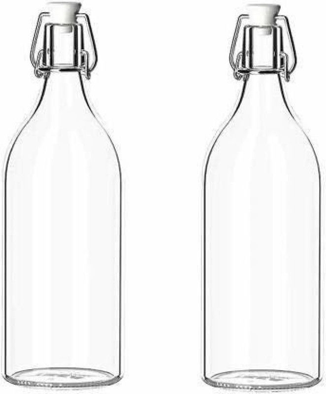 PR Star by PR Star PRWB Transparent Crystal Square 1L Glass Juice/Milk /Storage Bottle 1000 ml Bottle  (Pack of 2, Clear, Glass)
