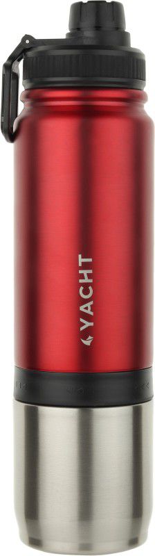 YACHT Stainless Steel Vacuum Insulated Hot & Cold Double 2-in-1 Bottle and Travel Mug, 900 ml Bottle  (Pack of 1, Red, Steel)