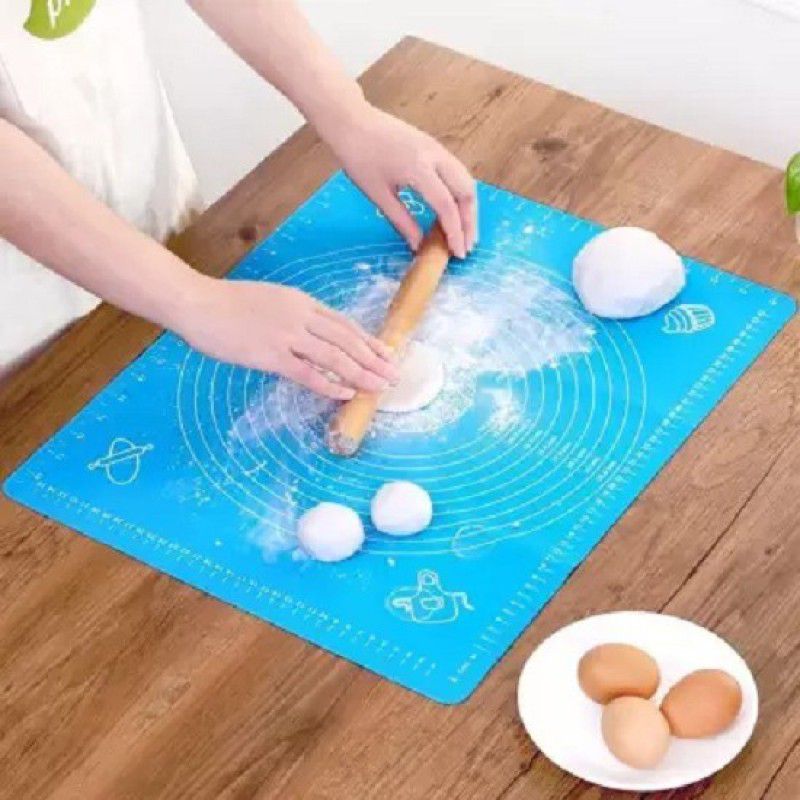 BIZOLO Baking Mat Large With Measurements Stretchable For Kitchen Chapati (48x38cmBlue) Food-grade Silicone Baking Mat  (Pack of 1)