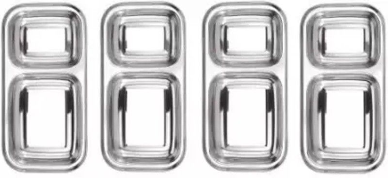 Rhtdm Stainless Steel 2 in 1 Pav Bhaji Plate | Two Compartment Dinner Plate| 22 X 11 cm |Set of 4 Dinner Plate  (Pack of 4)
