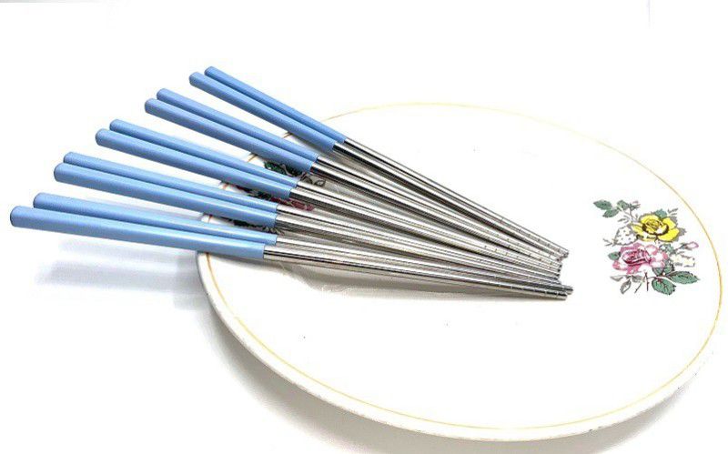 QBLYN Eating Stainless Steel Korean Chopstick  (Blue, Steel Pack of 8)