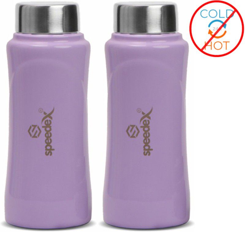 SPEEDEX Stainless Steel Water Bottle for Office School Light Weight Easy to Carry 500 ml Bottle  (Pack of 2, Purple, Steel)