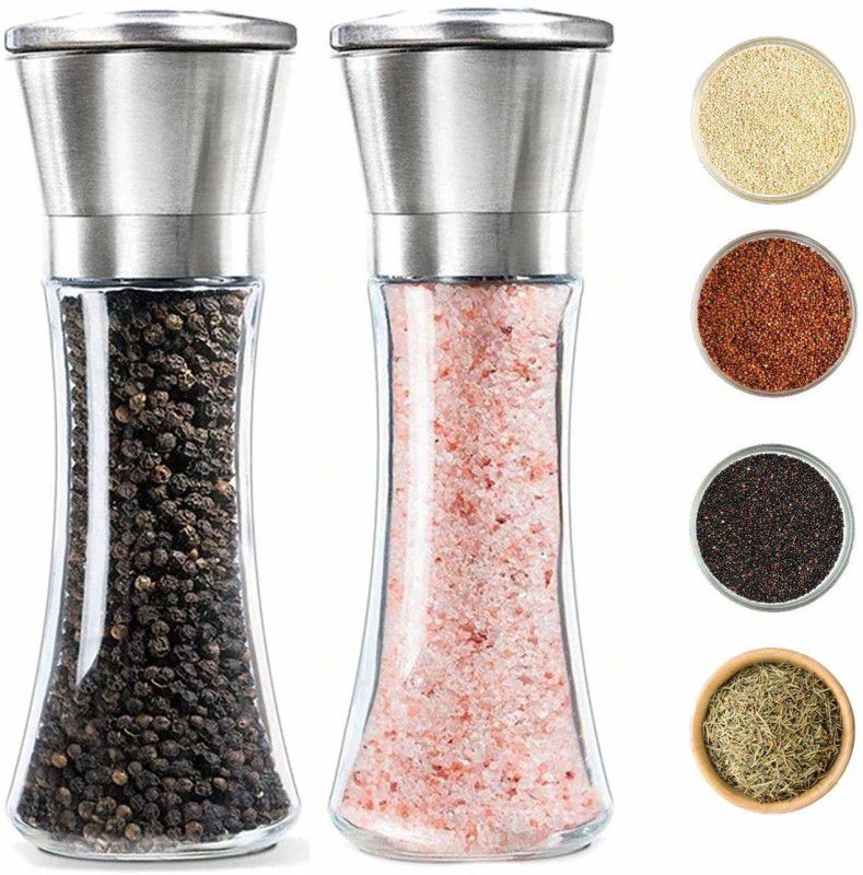 Baskety Pepper Grinder Glass Salt or Pepper, Set of 2 Big Glass Squeeze Mill  (Clear, Pack of 2)