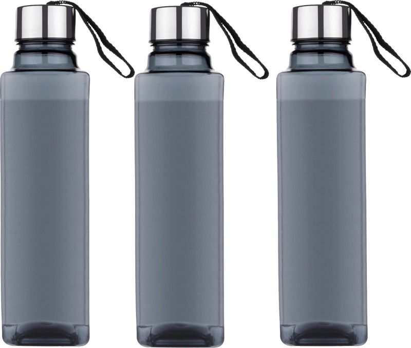 JELPO Square Shape Water Bottle Pack Of 3 1000 ml Bottle  (Pack of 3, Black, Plastic)