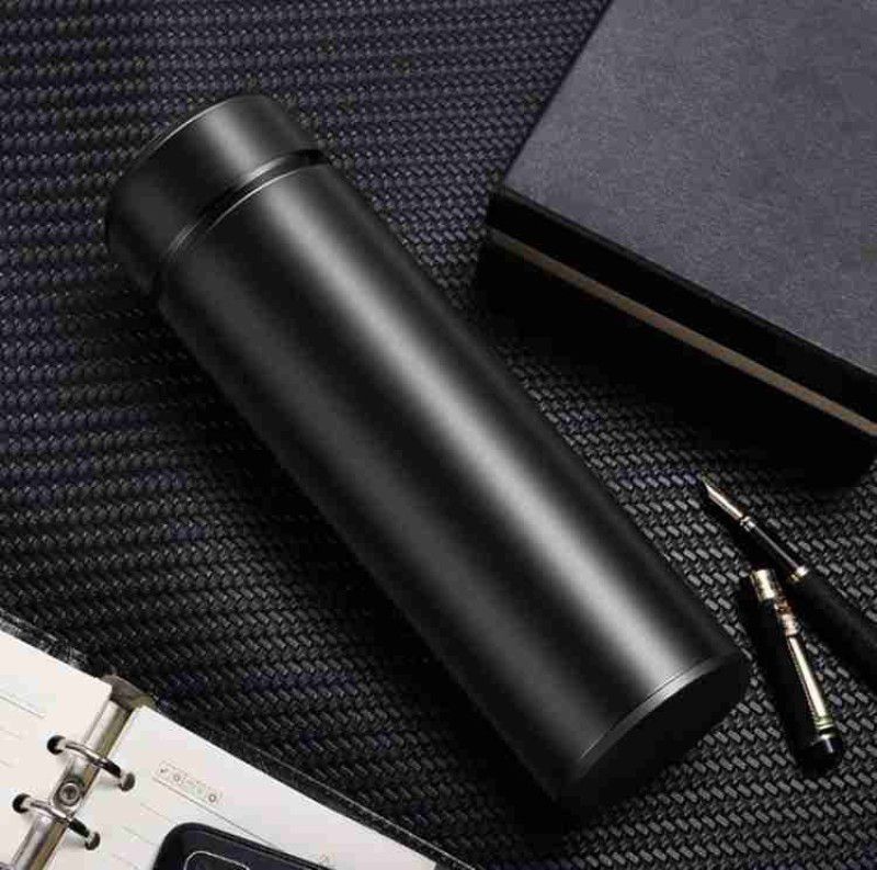 Sarju Creation Portable Thermos Double Layer Insulated Straight Cup Thermal Bottle SRC9 499 ml Flask  (Pack of 1, Black, Steel)